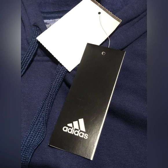 Adidas Fleece Hoodie Navy Blue Brand New - Picture 3 of 5